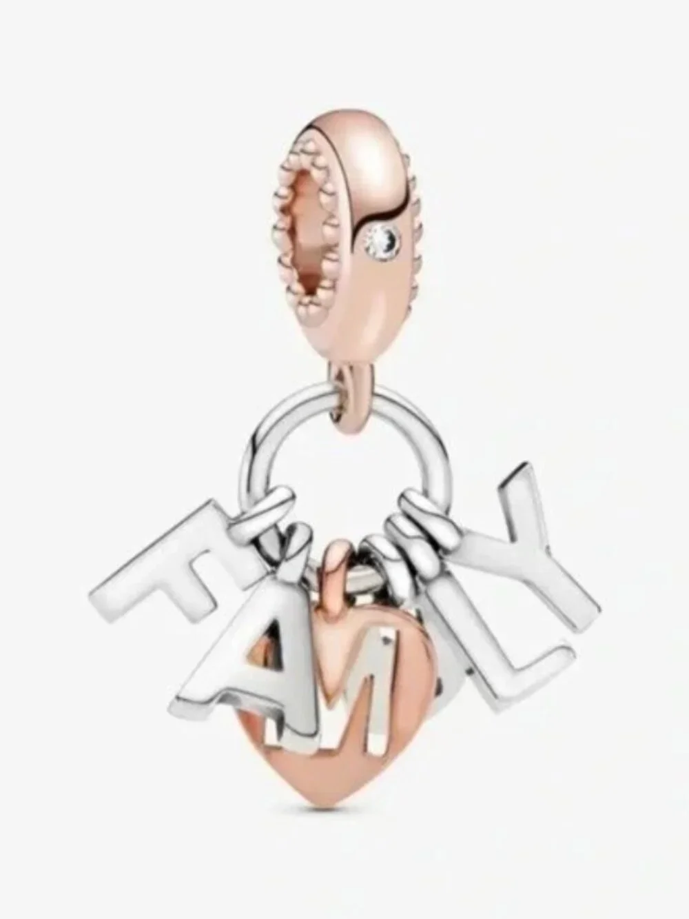 Pandora Rose & Silver 'Family' Heart Dangle Charm